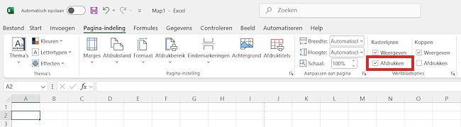Rasterlijnen Excel-bestand printen